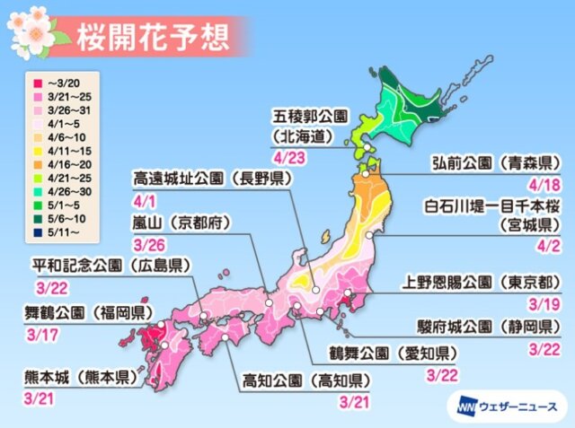 2021舞鶴公園桜開花予想